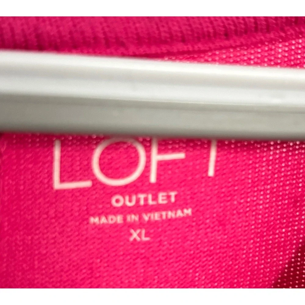Loft Outlet Womens XL Pink V-Neck Puff Sleeve Knit Top Blouse Long Sleeve